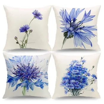 Moodne sinine vesivärv lille lina padjapüür diivan padi kodu kaunistamiseks saab kohandada teie jaoks 40x40 50x50 45x45