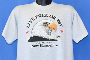 80s Live Free or Die New Hampshire Valge Mäed Eagle 1985 T-särk