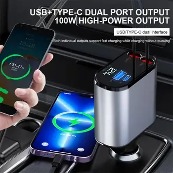 120W 4 IN 1 Ülestõstetav Auto Laadija USB-C Kaabel iPhone Huawei Samsung Kiire Tasuta Juhe sigaretisüütaja Adapter PD QC3.0