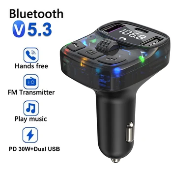 Auto FM Transmitter-30W PD C-Tüüpi Kaksik-USB-Kiire Auto Eest Ümbritseva Valguse Bluetooth-5.3-Vabad MP3 Mängija Auto FM Modulaator