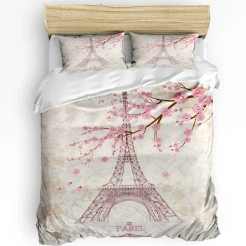 3tk Voodipesu Komplekt Ilus Cherry Blossom Pariisi Torni Kodu Tekstiil tekikott padjapüür Poiss Poiss Teen Girl Allapanu Katab Komplekt