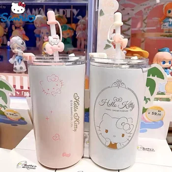 Sanrio Kawaii Hello Kitty Vee Tassi Õpilane Koomiks Anime 480ml Kaasaskantav Õled Otsene Joogi Termosed Halloween Kingitus