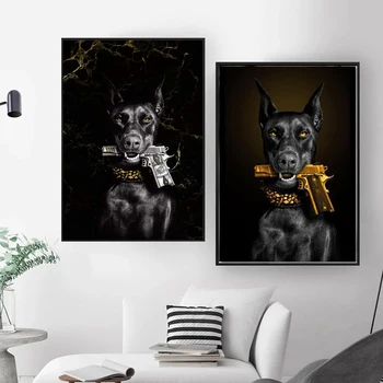5D DIY Diamond Maali-Joonistus-Koer Gold Gun Prindib Koer Kunsti Lõuend Doberman Seina Art Pilte Pannoo jaoks elutuba