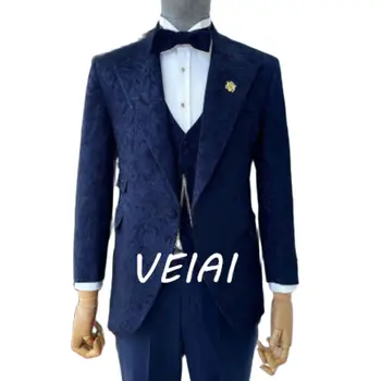 Black Velvet Pulm Smoking 3 Töö-Aafrika Meeste Ülikonnad, mis on mõeldud Talvel Slim Fit Peigmees Meeste Mood Kostüüm Jakk, Vest, millel Püksid