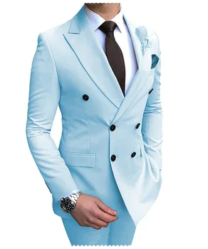 2023 Uus Beež Meeste Ülikond 2 Tükki kaherealine Piir Rinnamikrofon Korter Slim Fit Vabaaja Tuxedos Pulm(Pintsak+Püksid)