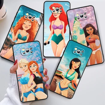 Disney Ilus Printsess Eest Xiaomi Poco X5 X3 Pro X4 F4 F3 GT M5 M5s M4 M3 C55 C50 C40 5G Must Pehme Telefoni Puhul