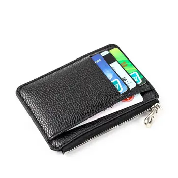 1TK Must Mini Tõmblukk-Kaardi Kott Slim ID Pank Rahakott Rahakott Krediidi Abimees Väike Õhuke Ultra-õhuke PU Nahast Lühike Rahakott Meestele