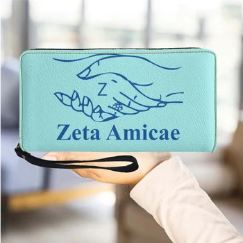 Sõbrad Zeta Sorority Kingitused Vintage PU Nahast Pikk Tõmblukk Mündi Rahakott Zeta Amicae Trükitud Tüdrukud Mini Kaardi Omanik Kotid 2023