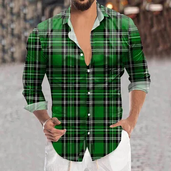 Meeste särk Iiri-Riigi-Päev särgid Ristik Pluusid S-Patrick-Päev revääri-kaela Tops Lühikese Varruka mehed Roheline festival camisas 