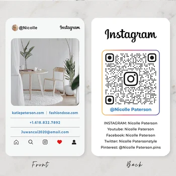 Custom Instagram Sotsiaalse Meedia Kaardid Väikeste Ettevõtete Foto Minimaalne Kutsudes Kaardid Koos QR Kood ja Nimi 50-500PCs Ring Nurgas