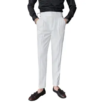 Sirge jalg Püksid Vintage Kõrge Vöökoht Meeste Ülikond Püksid Ametliku Äri Stiilis kitsa Sirge Jalg Püksid Pehme