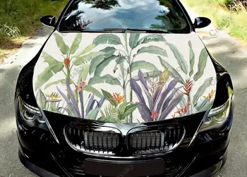 Tropical Botanical Banana Leaf Auto Kapuuts Vinüül Kleebised Wrap Vinyl Film Mootori Kate Kleebised Kleebis Auto, Auto Tarvikud