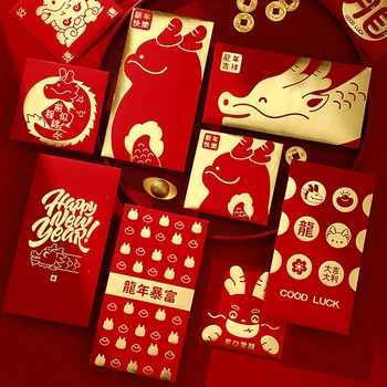 6tk Armas Draakon Aasta Hongbao Punased Ümbrikud 2024 Uus Aasta Kevadel Festival Punane Pakettaknad Õnnelik Raha Paketid Cartoon Kingitus Kott
