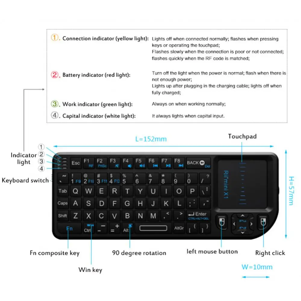 Rii X1 2.4 GHz Mini Wireless Klaviatuur inglise/RU/ES/FR Klaviatuur koos TouchPad Android TV Box/PC/Sülearvuti - 1