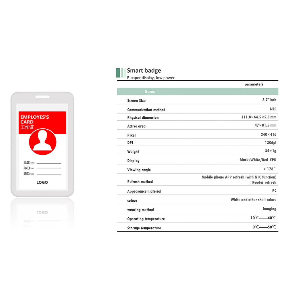 3.7 tolline Batteryless NFC Epaper ESL Label Nimi Pleki Tööd, ID-Kaart E-tindi Tee Pääsme Elektroonilise Nime Märgi Digitaalse Nimi Tag Kuva - 2