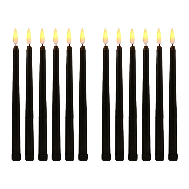12X Black LED Sünnipäeva Küünlad,Kollane Flameless Hubisev Akuga LED Küünlad Halloween - 0