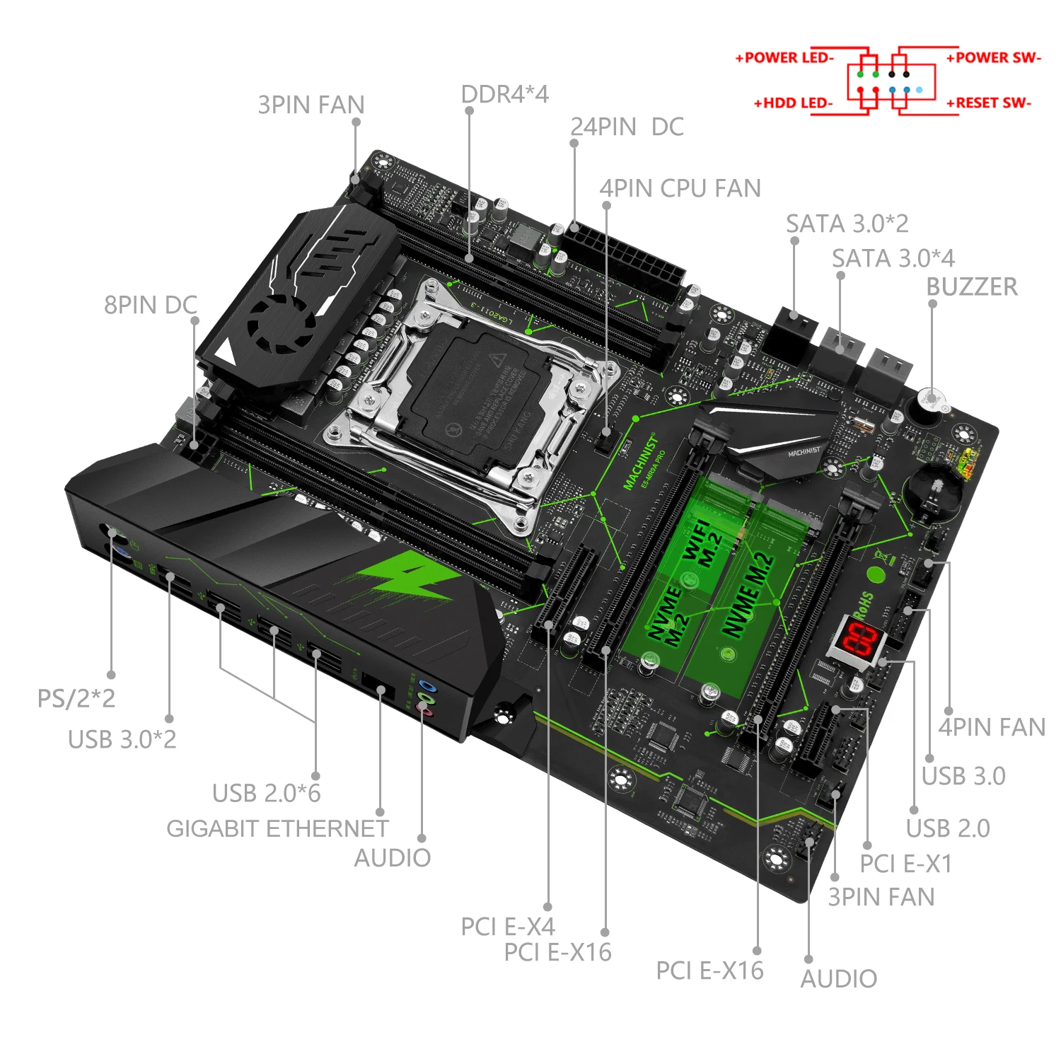 MASINIST MR9A PRO X99 Emaplaadi Kit LGA-2011-3 Set Xeon E5 2680 V4 CPU 2tk*16GB DDR4 ECC RAM Mälu NVME M. 2 ATX SATA 3.0 - 1