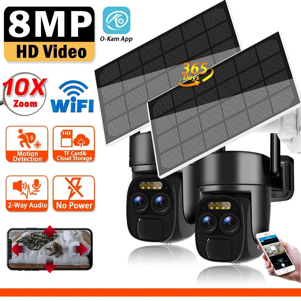 WiFi PTZ Kaamera Smart Home Väljas Wireless Solar IP Kaamera 8MP HD Sisseehitatud Aku videovalve Kaamera Kaua Aega Ooterežiimis - 0
