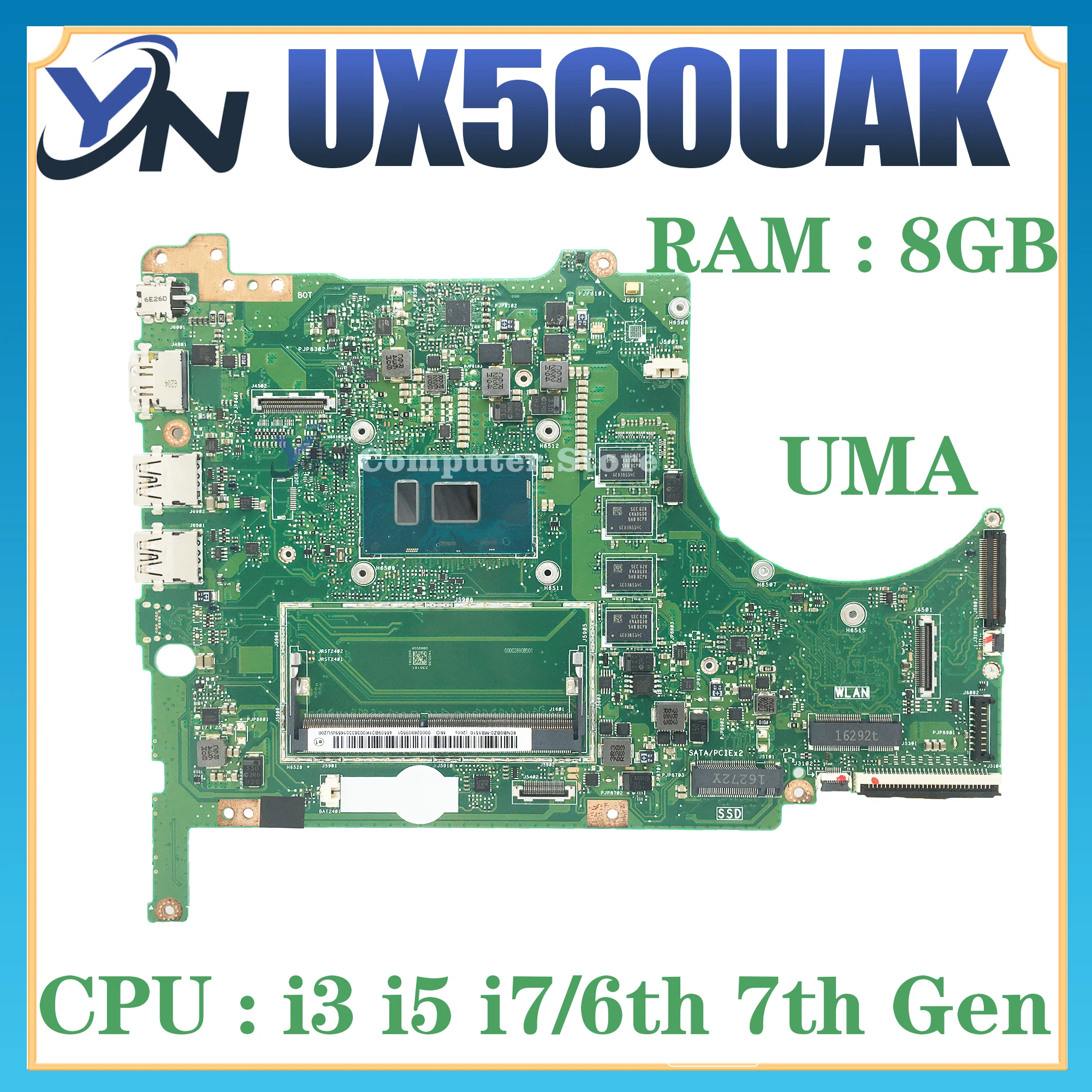 UX560UAK Sülearvuti Emaplaadi I3 I5 I7-6. ja 7. PROTSESSOR, 8 GB-RAM ASUS UX560U UX560UA Q504U Q504UA Q504UAK Sülearvuti Emaplaadi - 0