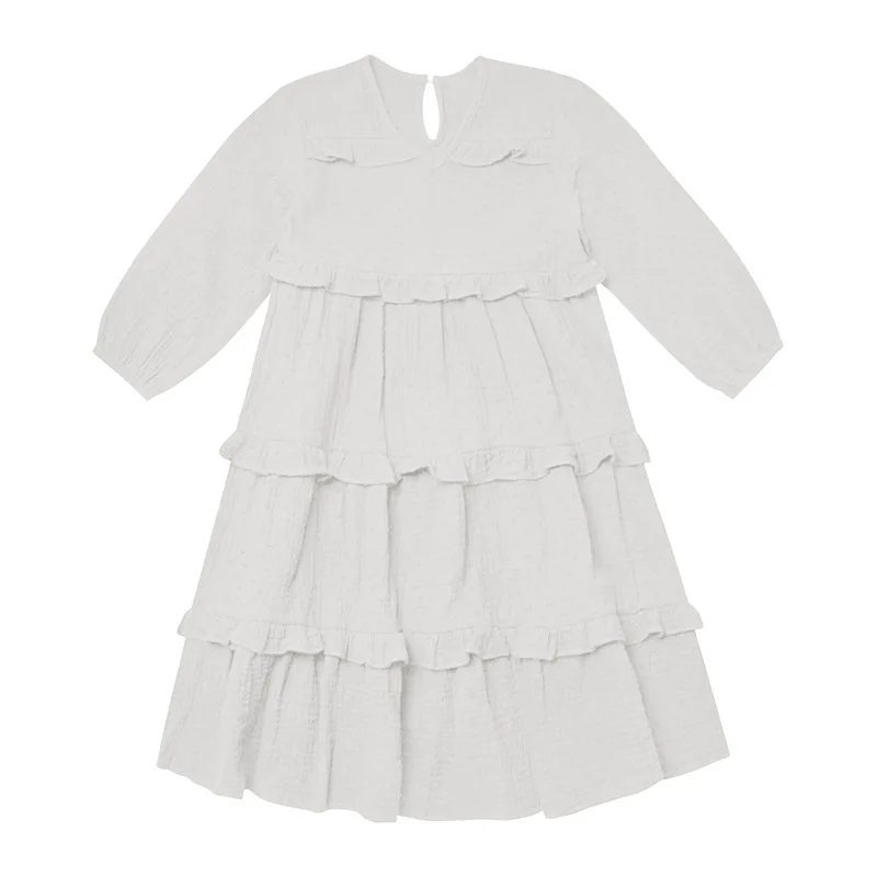 Uus Saabumist Sügisel Talvel Beebi Tüdrukute Kleidid Khaki Valge Punktiir Astmeline Kleidid Pikkade Varrukatega Põlve Pikkus Lapsed Outwears - 5