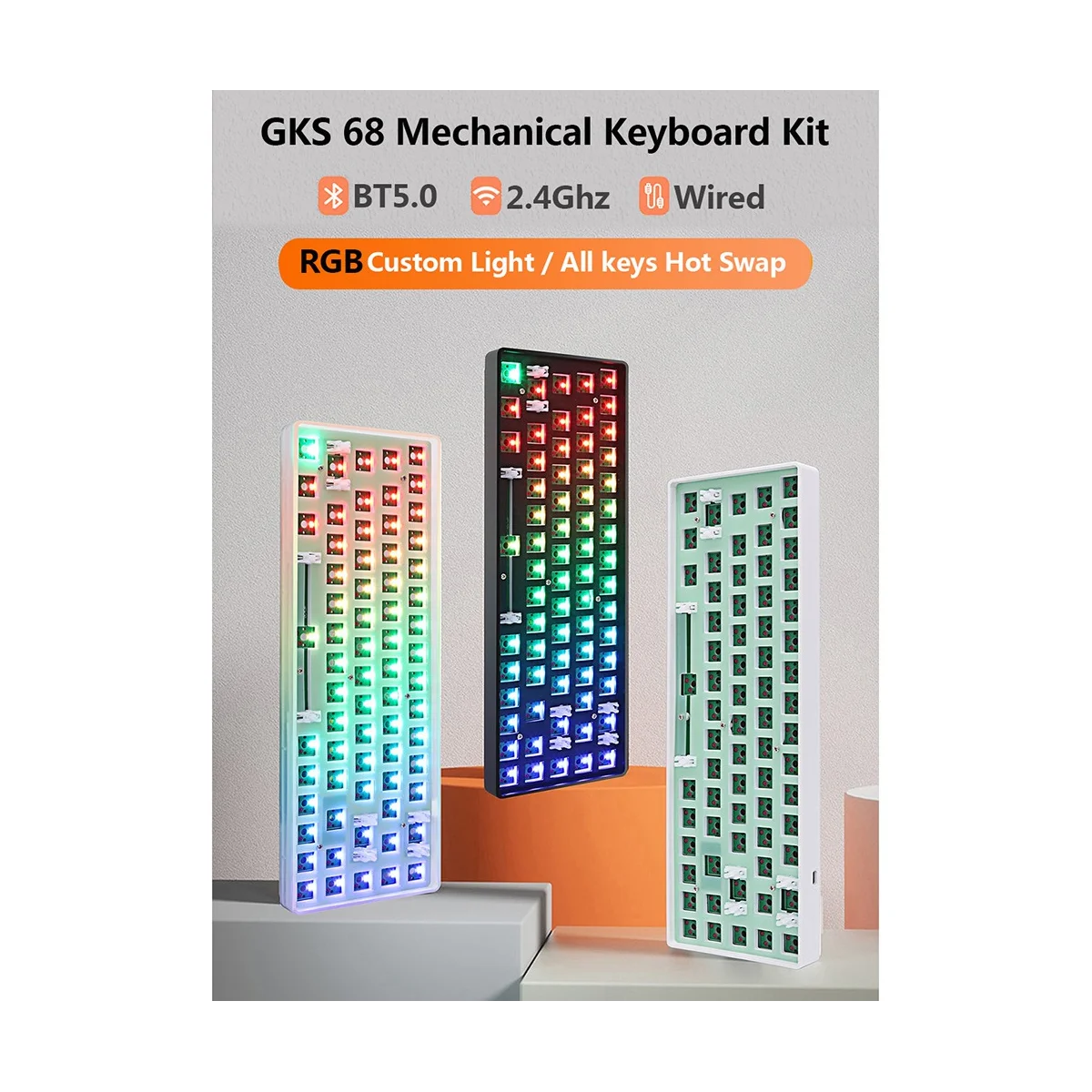 GKS68 Kaasaskantav Hot Swap RGB Mehaanilise Klaviatuuri Komplekt Gaming Klaviatuuri 68 Võtmed Juhtmega Kaabel Hot Swap Võlli,A - 0