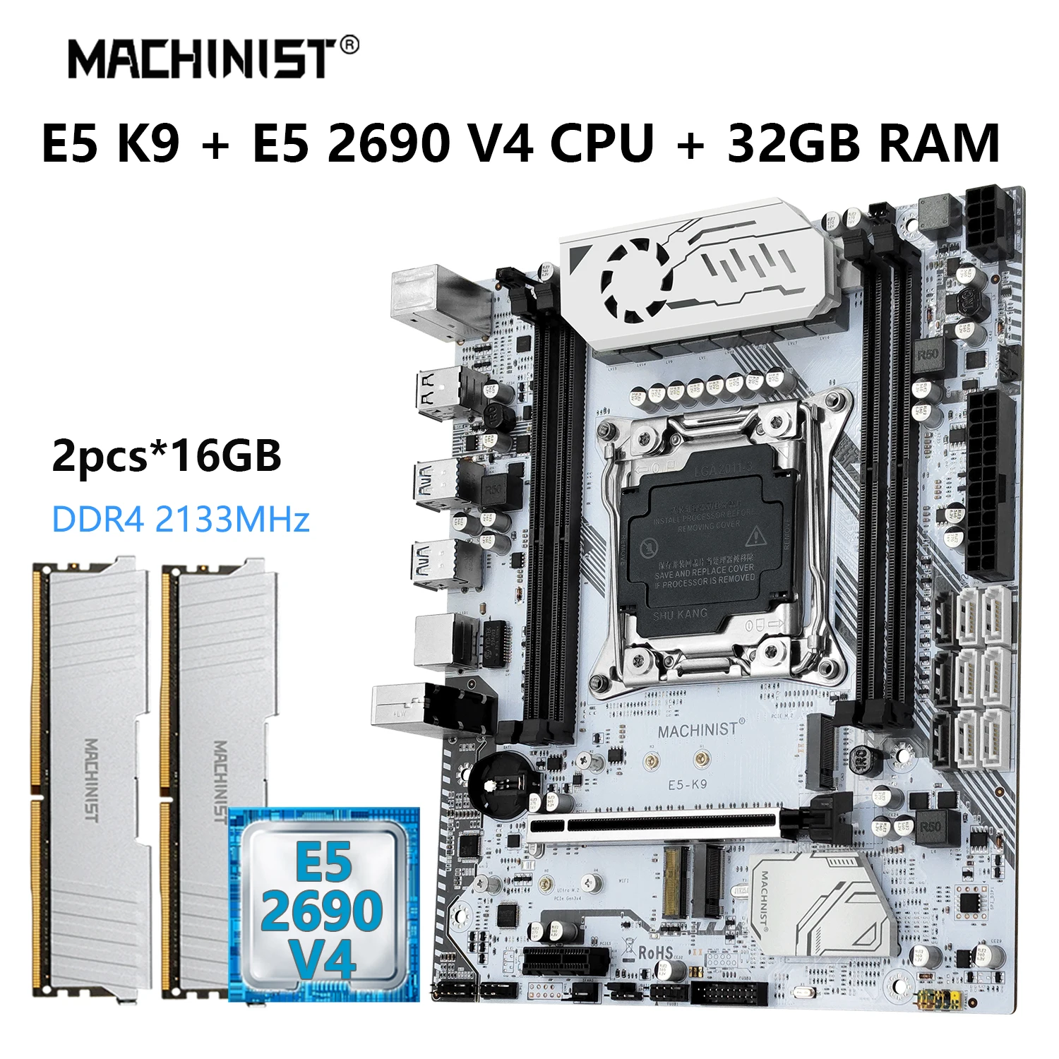 MACHINIS X99 Emaplaadi Komplekti LGA-2011-3 Kit Xeon E5 2690 V4 Protsessor CPU+ ECC DDR4 16GB RAM*2 Mälu, usb3.0 NVME M. 2*2 M-ATX k9 - 0