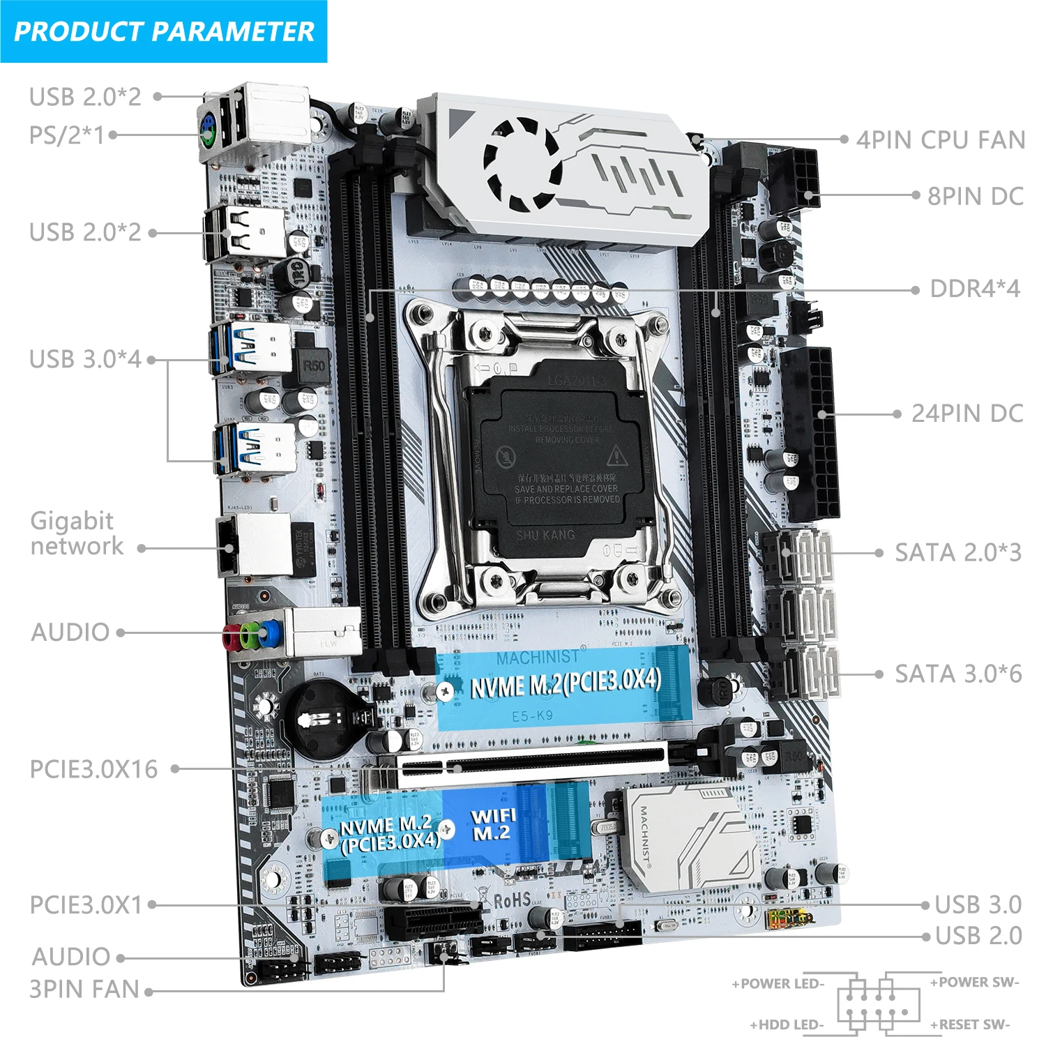 MACHINIS X99 Emaplaadi Komplekti LGA-2011-3 Kit Xeon E5 2690 V4 Protsessor CPU+ ECC DDR4 16GB RAM*2 Mälu, usb3.0 NVME M. 2*2 M-ATX k9 - 1