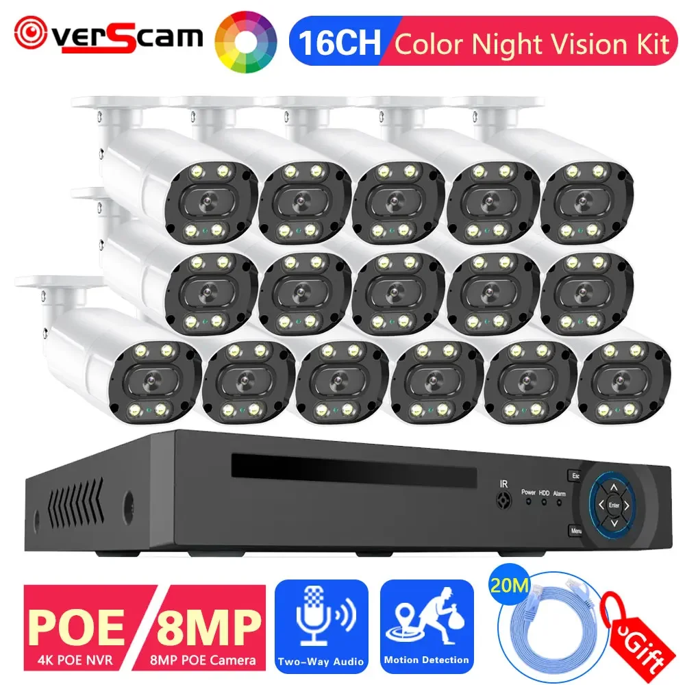 H. 265 16CH 4K POE NVR Kit 8MP CCTV Süsteemi Väljas Ilmastikukindel Värv Öise Nägemise Turvalisus IP Kaamera videovalve komplekt - 0