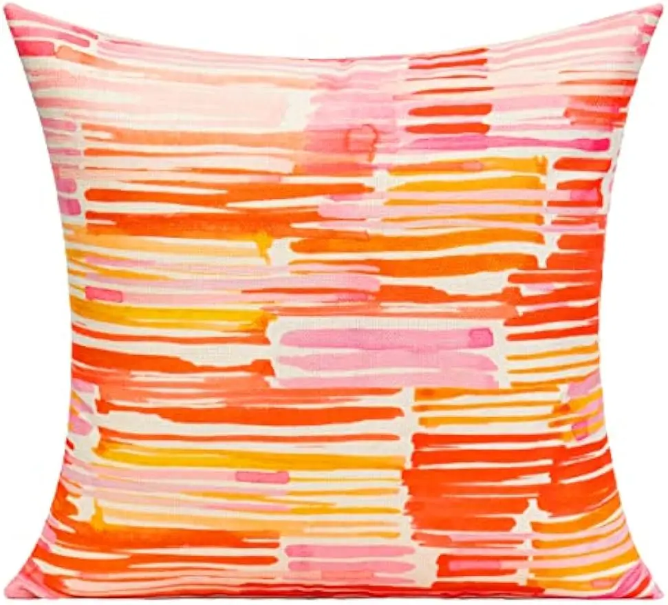 Roosa ja oranž visata padjapüür Värv abstraktne kaasaegne geomeetriline triip square dekoratiivne padi magamistuba kodu sisekujundusega - 2