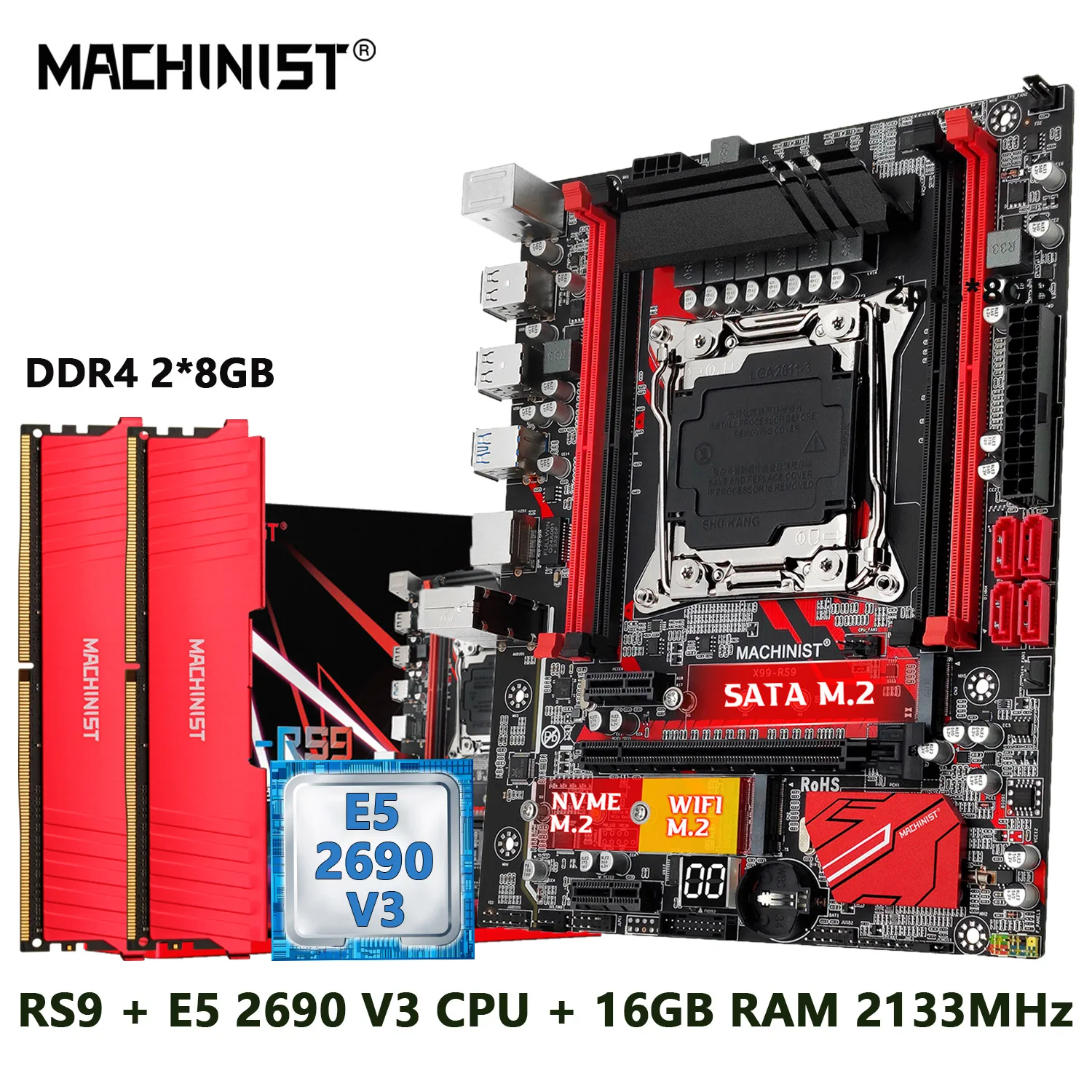 MASINIST X99 Emaplaadi Komplekti LGA-2011-3 KIT Xeon E5 2690 V3 CPU Protsessor DDR4 2*8 GB RAM-Mälu NVME sata M. 2 usb3.0 RS9 M-ATX - 0