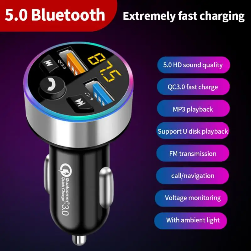 Auto Bluetooth-5.0 FM-Saatja Digitaalne Ekraan Dual USB-Multifunktsionaalne Kiire Laadija Auto MP3 Mängija Auto Tarvikud - 0