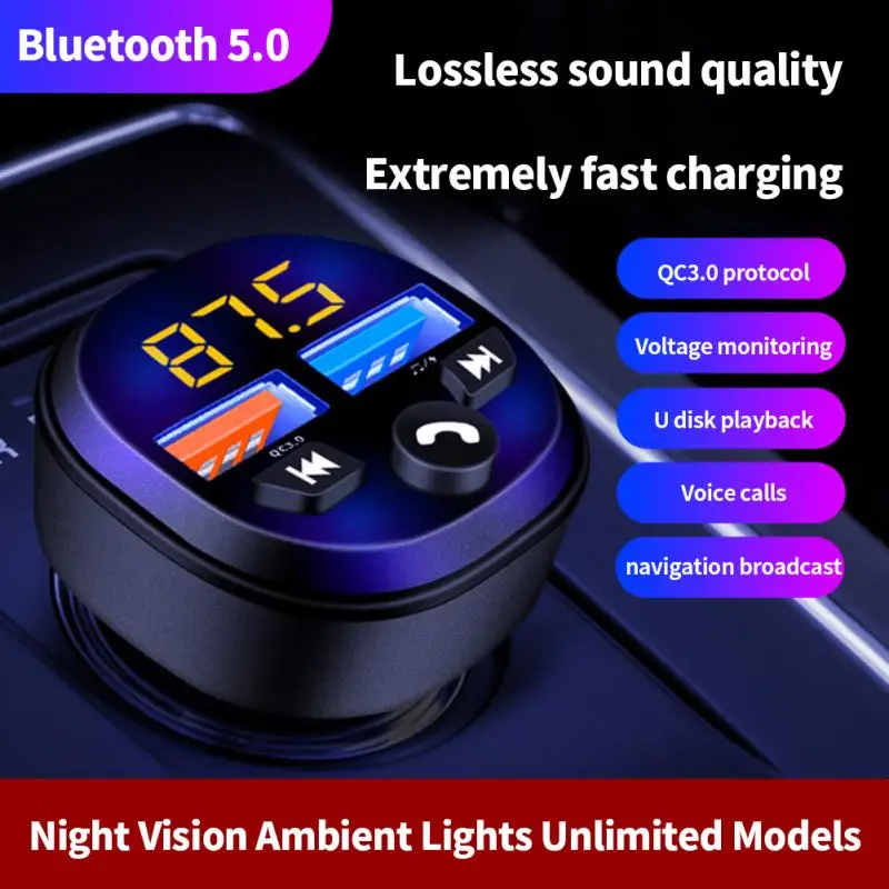 Auto Bluetooth-5.0 FM-Saatja Digitaalne Ekraan Dual USB-Multifunktsionaalne Kiire Laadija Auto MP3 Mängija Auto Tarvikud - 1