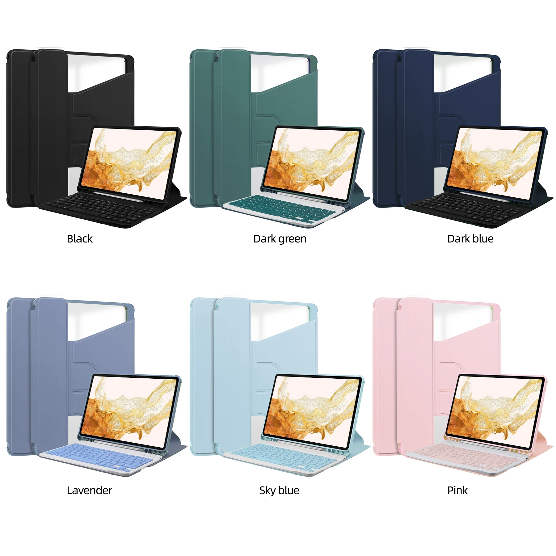 Magnet-Tableti Kate Samsung Galaxy Tab S9 Plus 12.4 Tolline Läbipaistev Pöörlevad Klapp Nahast Seista Tri Fold Slim Kerge - 5