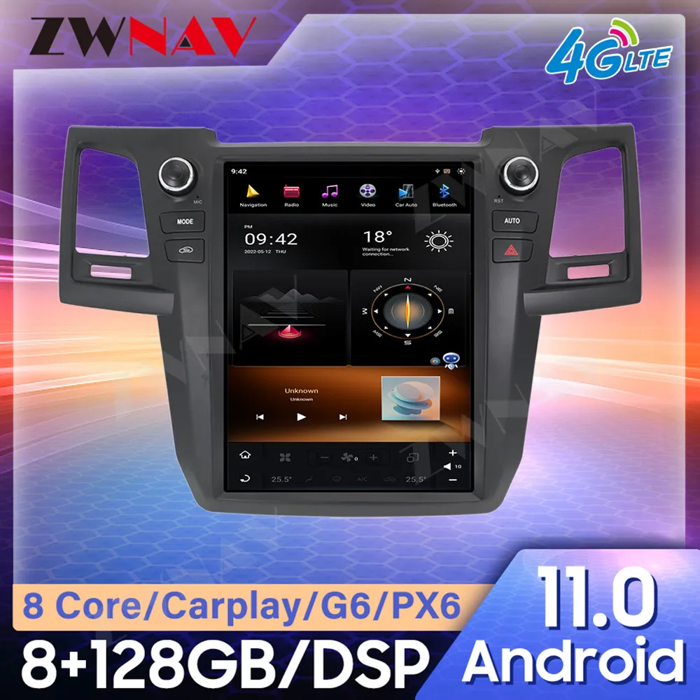 128G Tesla Ekraani TOYOTA Fortuner HILUX Revo 2005-2015 Android 11 Auto Multimeedia Mängija, Raadio, Audio-ja GPS Auto Stereo Pea Uni - 1