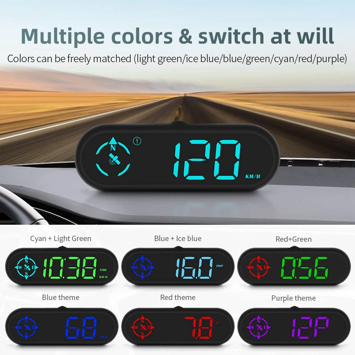 Digitaalne Auto GPS Spidomeeter, Auto HUD Head Up Display Kiiruse MPH, Kompass Sõidu Suunas, Väsimus Sõidu Meeldetuletus - 3