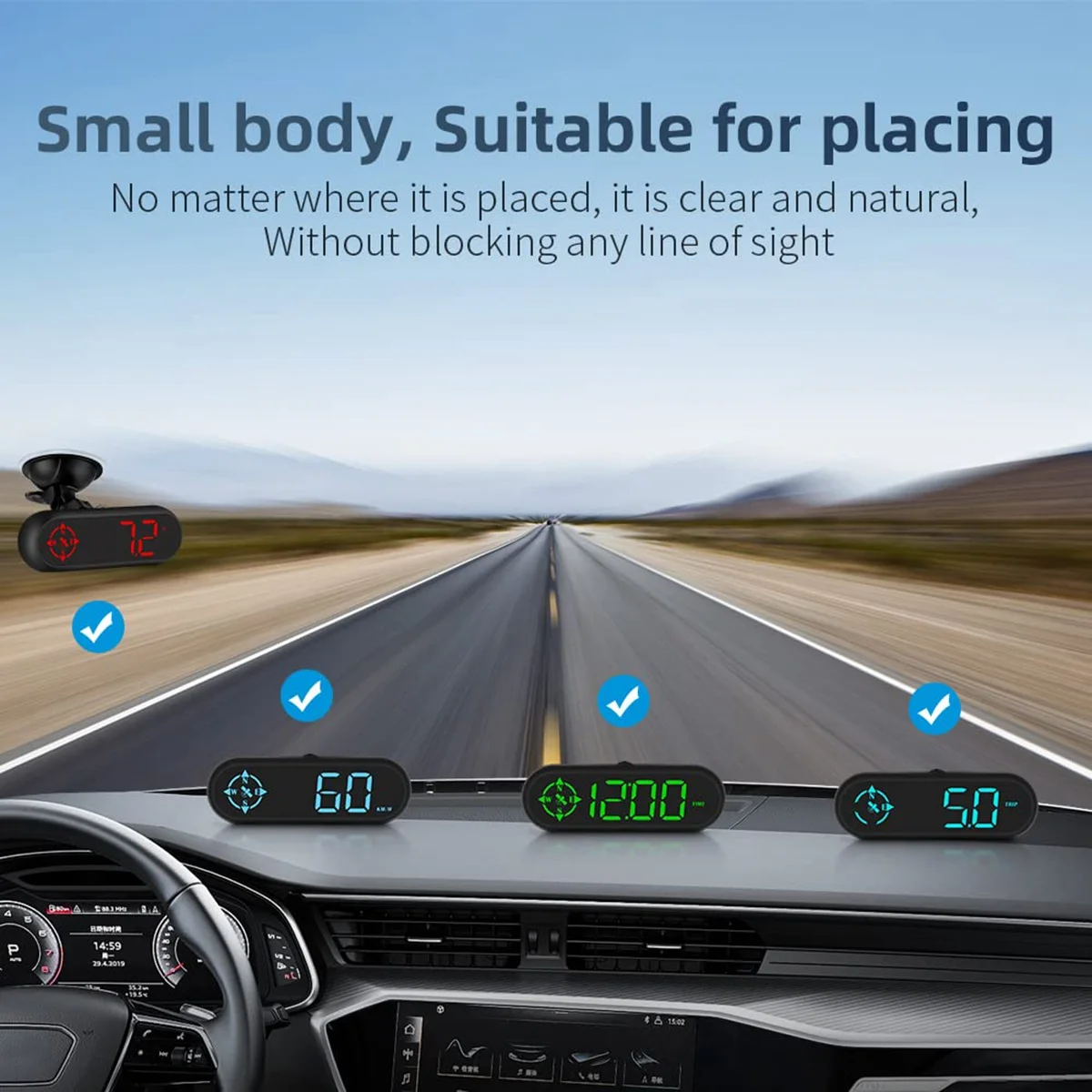 Digitaalne Auto GPS Spidomeeter, Auto HUD Head Up Display Kiiruse MPH, Kompass Sõidu Suunas, Väsimus Sõidu Meeldetuletus - 4