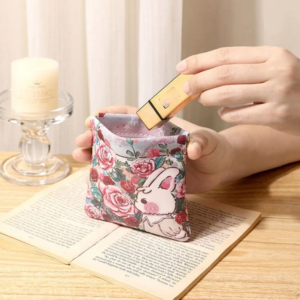 Prindi Mini Kosmeetika Kott Lihtne Pu Nahk isesulguvad lehtvedru Kott Flower Automaatne Suletud Mündi Rahakott Naistele - 4