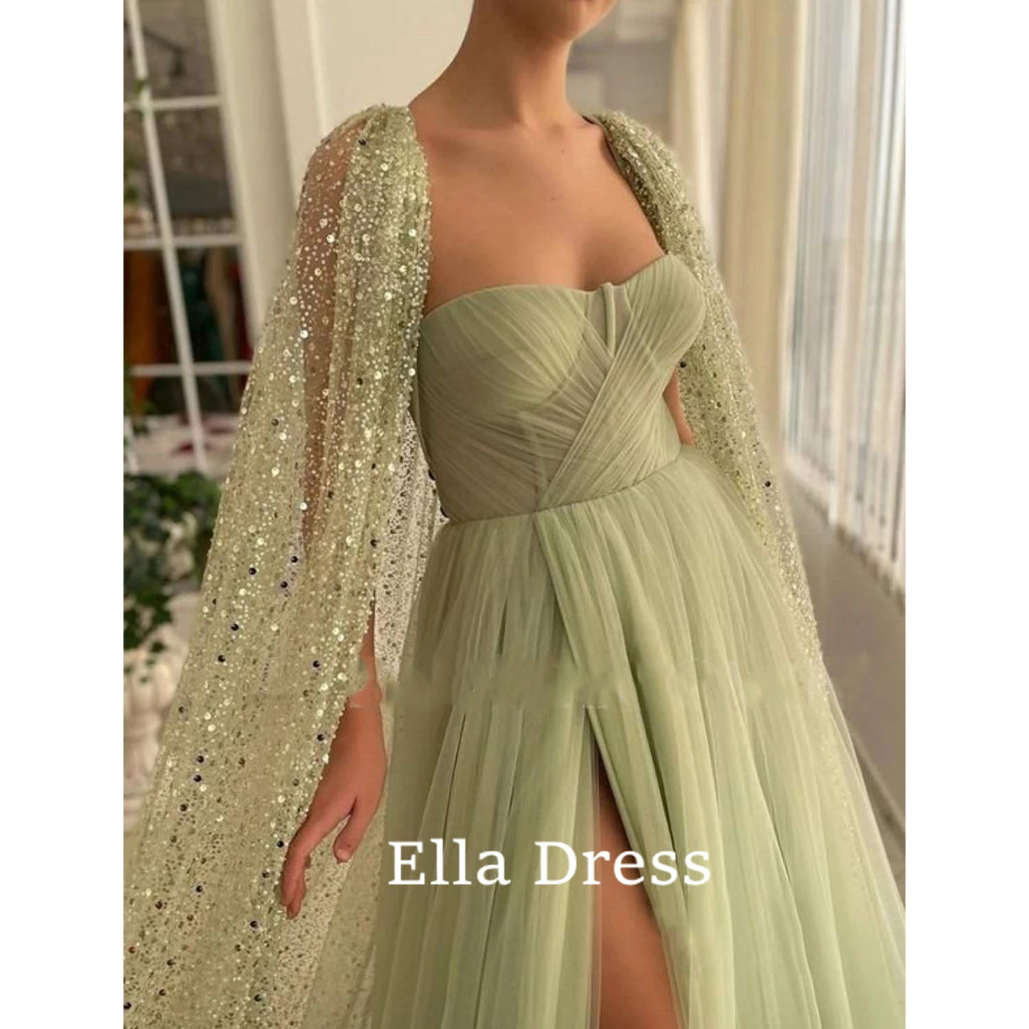 Ella green-line palli kleit,Kullake Suur Pilu, Pikk õhtukleit Ametliku Partei Kleit Glitter peep varba kingad Pits Cabo - 1