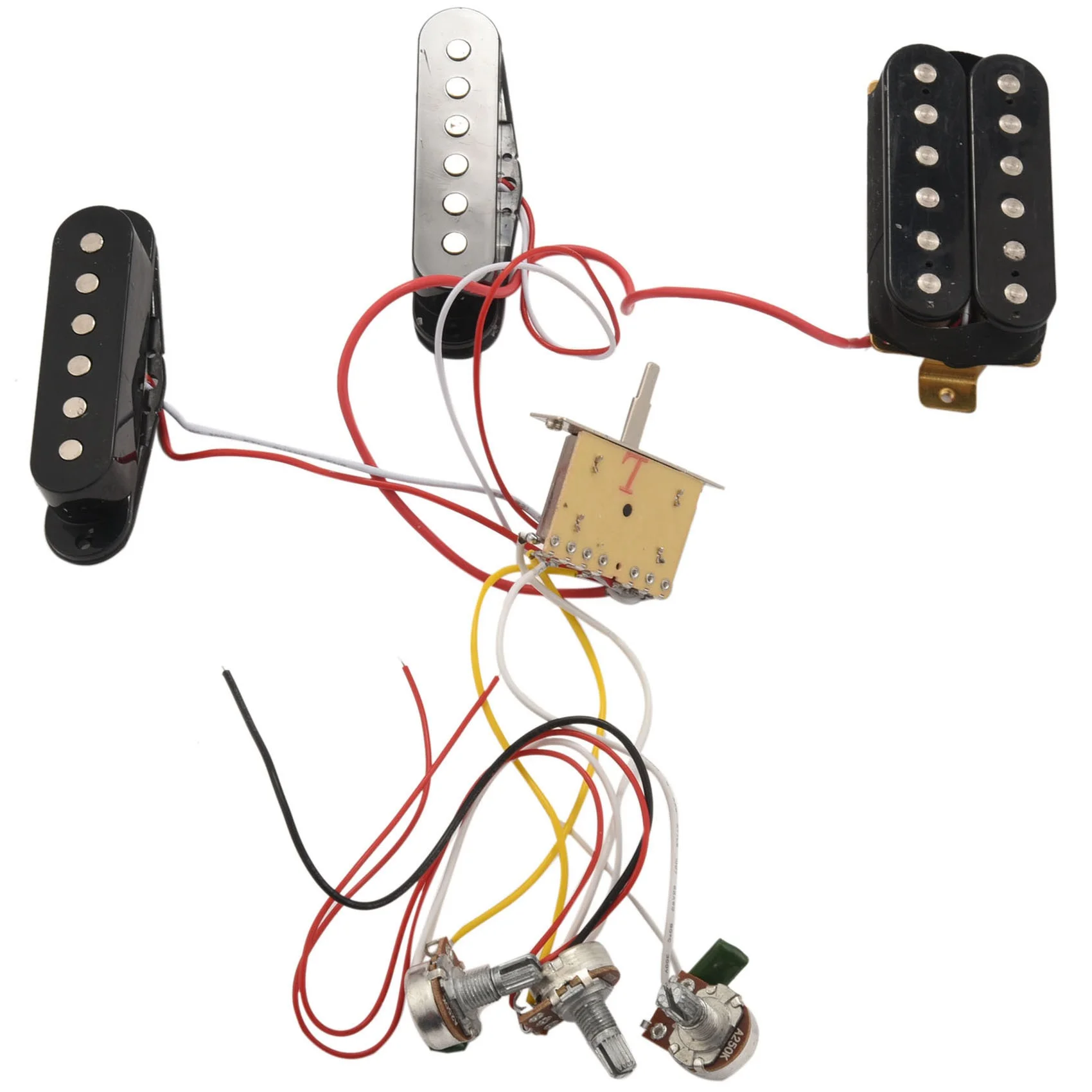 ST Electric Guitar Pikap Juhtmestik Prewired 5-Way Lüliti 2T1V Kontrolli SSH Pikap, Must - 1