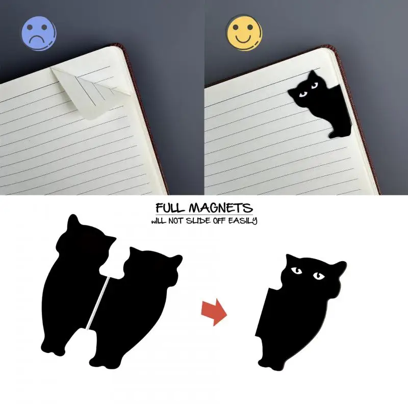 6tk Must Kass Järjehoidja Raamatuid Cute Cartoon Magnet Leht Klambrid Raamat Sm Unikaalne Lugemise Peen Kingitus Kirjatarvete - 2