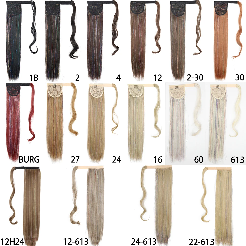 MERISIHAIR Sünteetiline Pikk Sirge Hobusesaba Hairpiece Wrap kohta Clip juuksepikendusi Pruun Kard Laser Hobusesaba Värvilised Fack Juuksed - 1