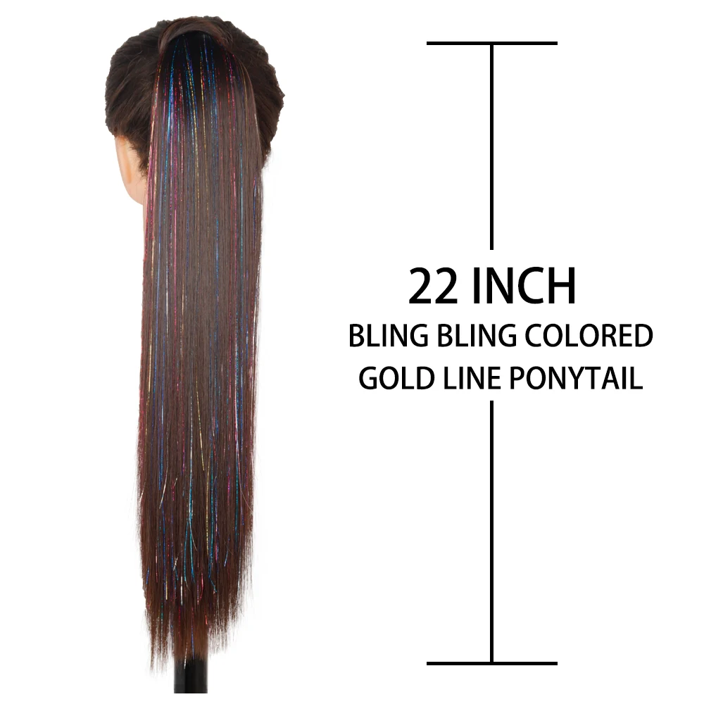 MERISIHAIR Sünteetiline Pikk Sirge Hobusesaba Hairpiece Wrap kohta Clip juuksepikendusi Pruun Kard Laser Hobusesaba Värvilised Fack Juuksed - 3