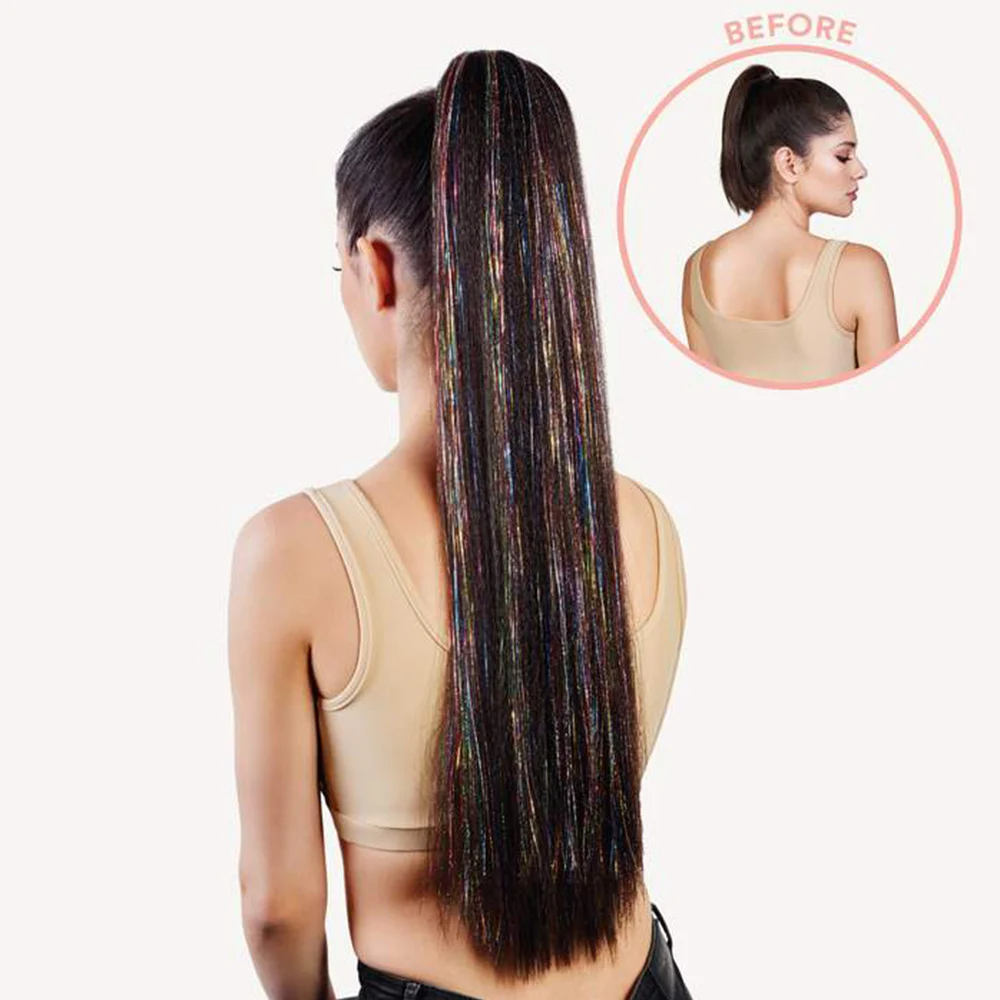 MERISIHAIR Sünteetiline Pikk Sirge Hobusesaba Hairpiece Wrap kohta Clip juuksepikendusi Pruun Kard Laser Hobusesaba Värvilised Fack Juuksed - 4