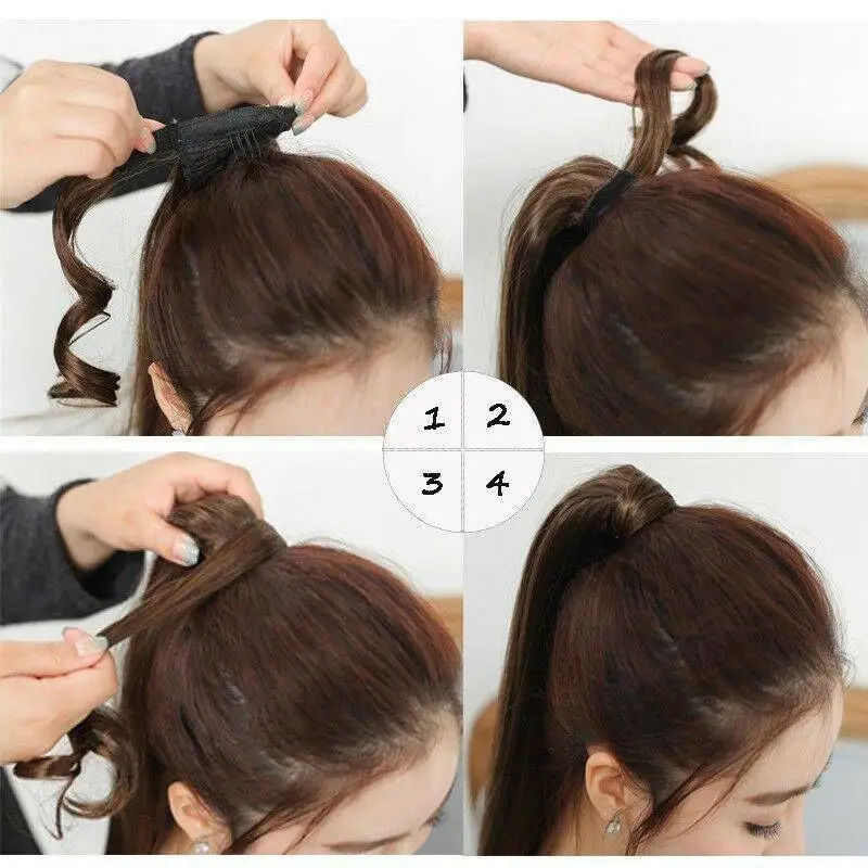 MERISIHAIR Sünteetiline Pikk Sirge Hobusesaba Hairpiece Wrap kohta Clip juuksepikendusi Pruun Kard Laser Hobusesaba Värvilised Fack Juuksed - 5