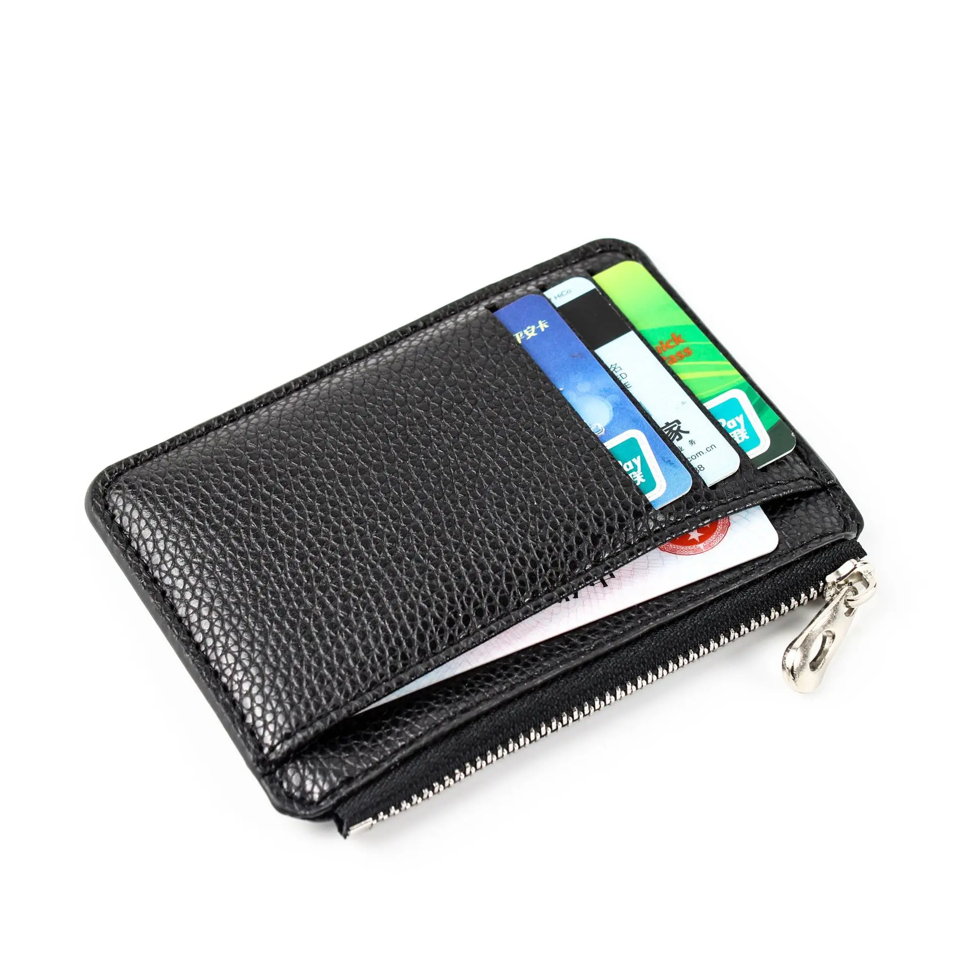 1TK Must Mini Tõmblukk-Kaardi Kott Slim ID Pank Rahakott Rahakott Krediidi Abimees Väike Õhuke Ultra-õhuke PU Nahast Lühike Rahakott Meestele - 0