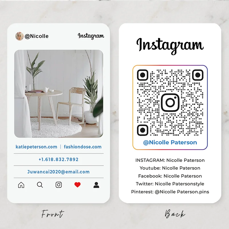 Custom Instagram Sotsiaalse Meedia Kaardid Väikeste Ettevõtete Foto Minimaalne Kutsudes Kaardid Koos QR Kood ja Nimi 50-500PCs Ring Nurgas - 0