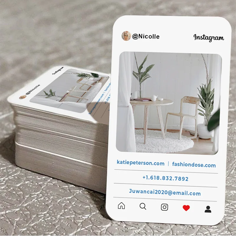Custom Instagram Sotsiaalse Meedia Kaardid Väikeste Ettevõtete Foto Minimaalne Kutsudes Kaardid Koos QR Kood ja Nimi 50-500PCs Ring Nurgas - 2