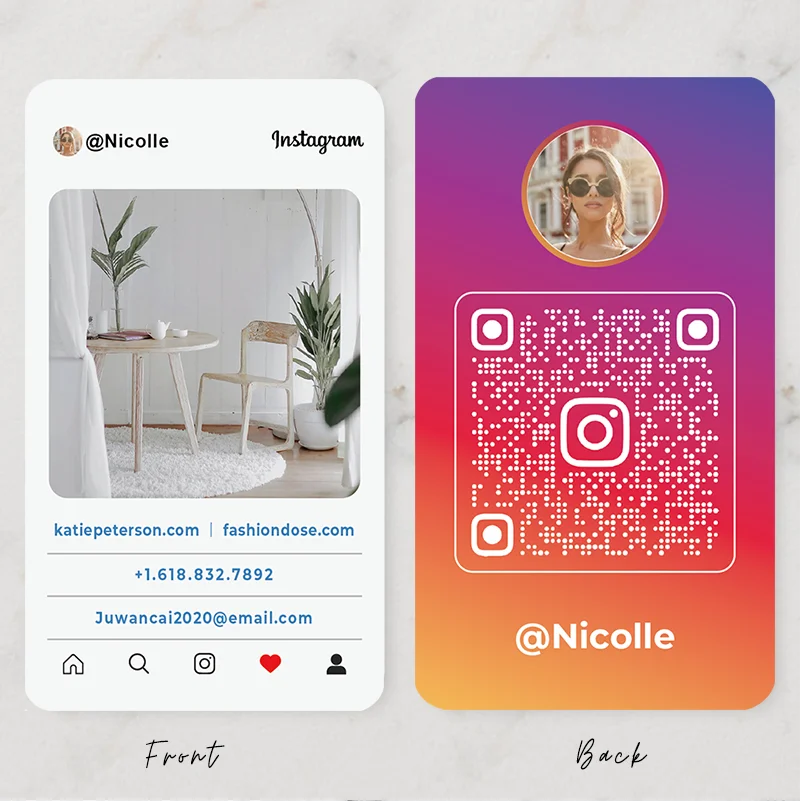 Custom Instagram Sotsiaalse Meedia Kaardid Väikeste Ettevõtete Foto Minimaalne Kutsudes Kaardid Koos QR Kood ja Nimi 50-500PCs Ring Nurgas - 3