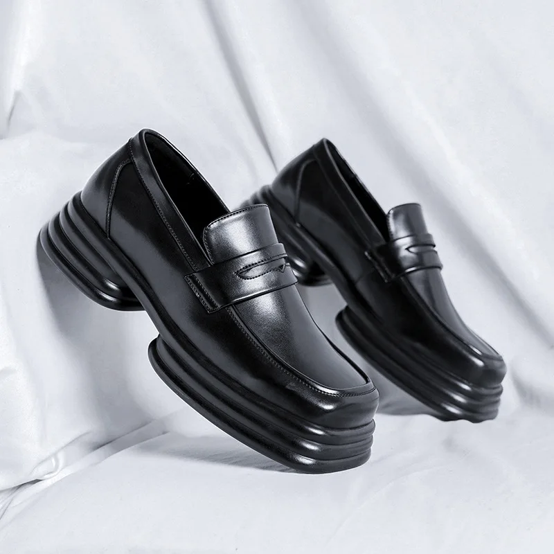 itaalia brändi disainer meeste mokassiinkingad luksus mood ehtne nahk kingad tõsta-platvormil, kinga pool bankett square varba tossud - 0
