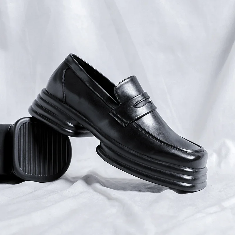 itaalia brändi disainer meeste mokassiinkingad luksus mood ehtne nahk kingad tõsta-platvormil, kinga pool bankett square varba tossud - 2